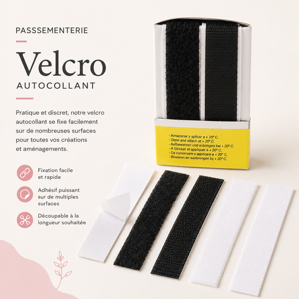 Velcro® autocollant noir ou blanc – Vendu au mètre