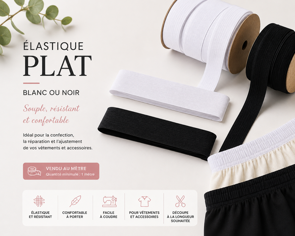 Bande élastique noire ou blanc  – Vendue au mètre